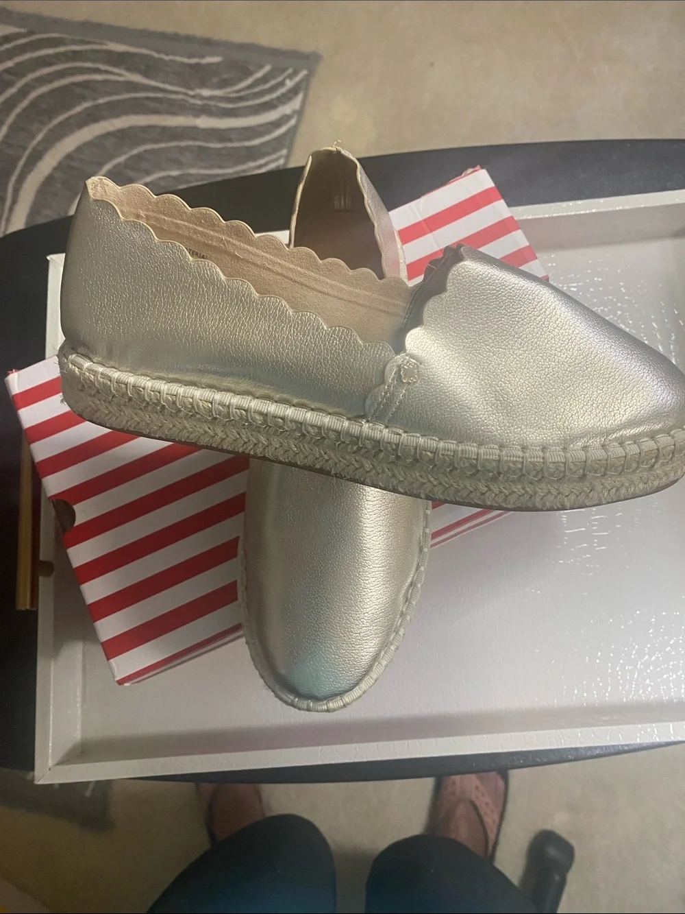 Metallic Silver Scalloped Espadrille Flats